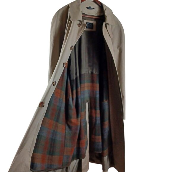 NWT Jos A Bank $350 Tan Trench Coat 44R Removable Plaid Wool Liner Belted Long - Picture 6 of 12